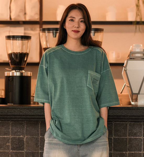 (L-5XL)<BR>루아코 顔料 切開半袖Tシャツ T016