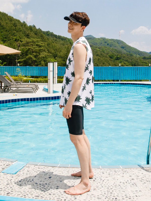 (L-2XL)<br>여행을 떠나요 나뭇잎 ラッシュガード袖なしシャツ