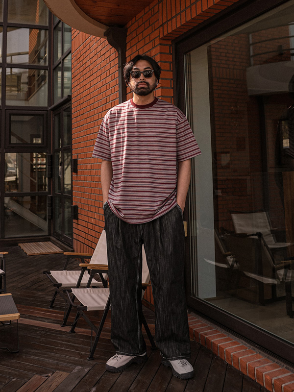 (XL-6XL)<BR>티온빌 縞模様 半そでティー