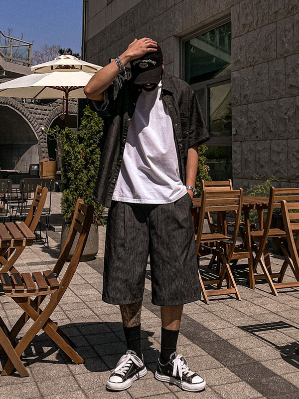 (L-5XL)<BR>우보스코 デニム半袖シャツ