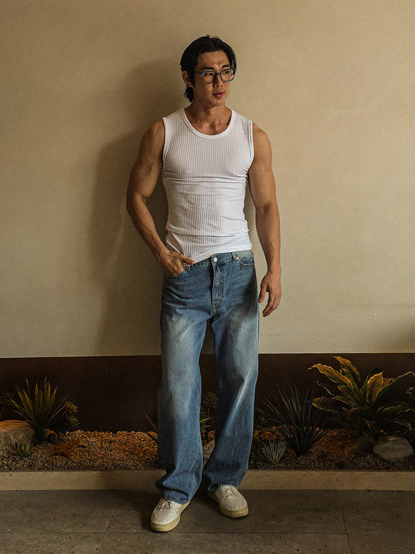 (L-5XL)<BR>노디카스 リブ袖なしシャツ T025