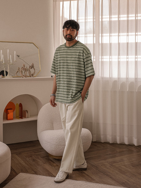 (XL-4XL)<BR>타번치 縞模様 半そでティー