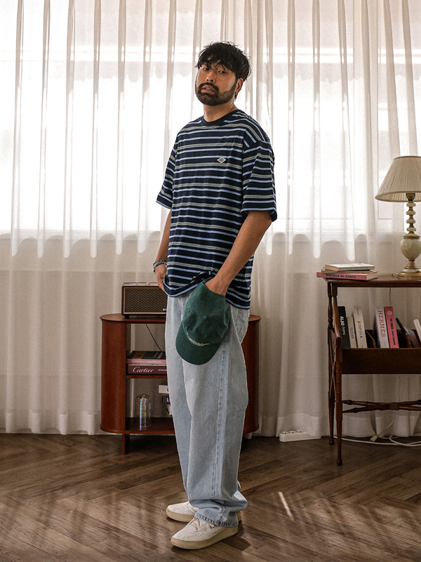 (L-5XL)<BR>바츠카시 縞模様 半そでティー