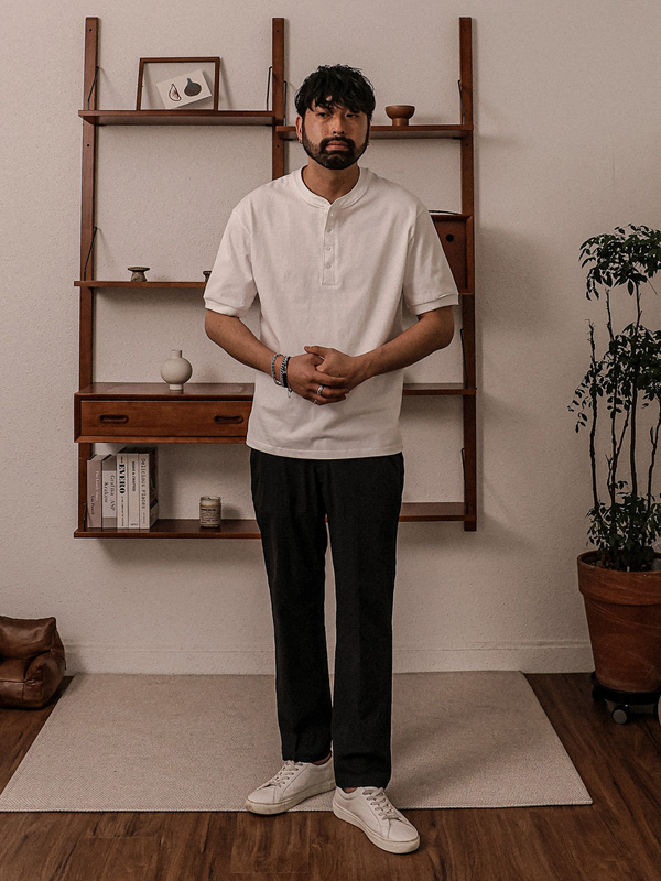 (L-5XL)<BR>리즈토 ヘンリーネック 半そでティー