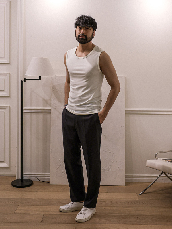 (L-5XL)<br>타노로니 リブ袖なしシャツ T023