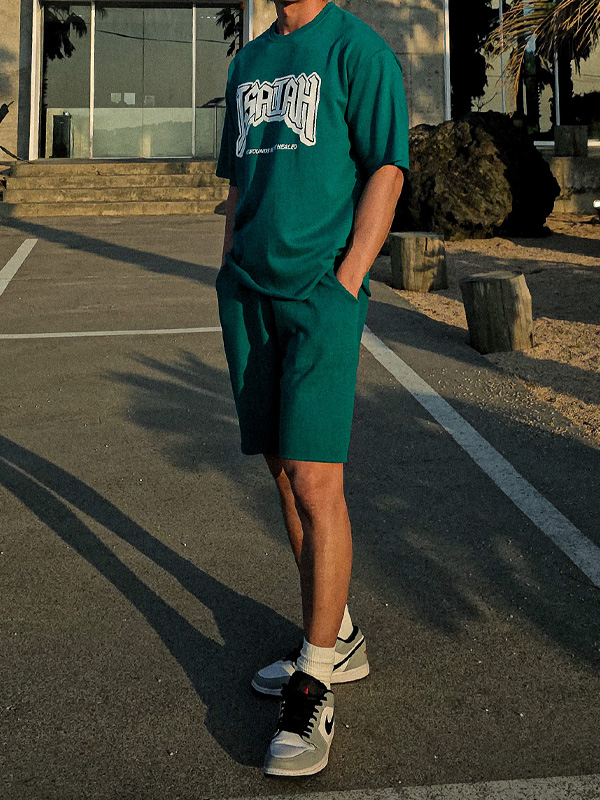 (L-5XL)<BR>포토코미 半そでティー+올디핏 バンディング半ズボン