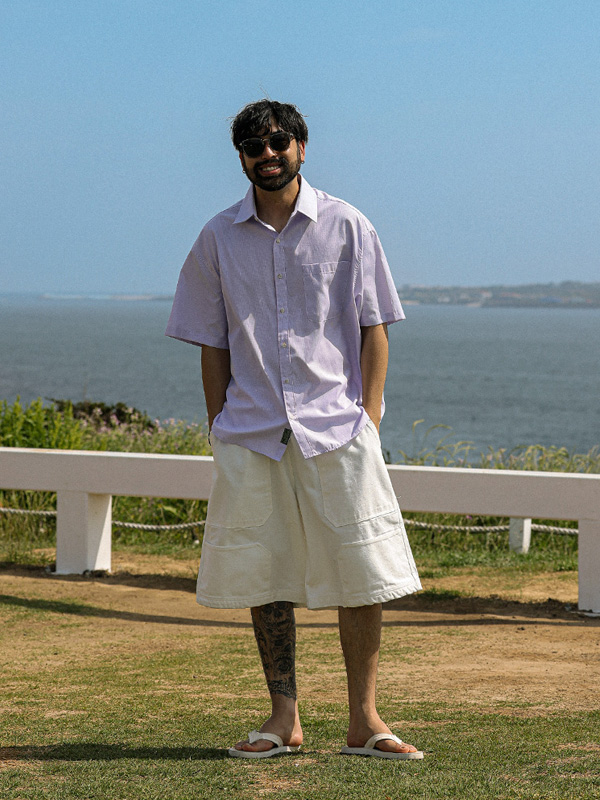 (XL-6XL)<br>티플린 ストライプ 半袖シャツ N011