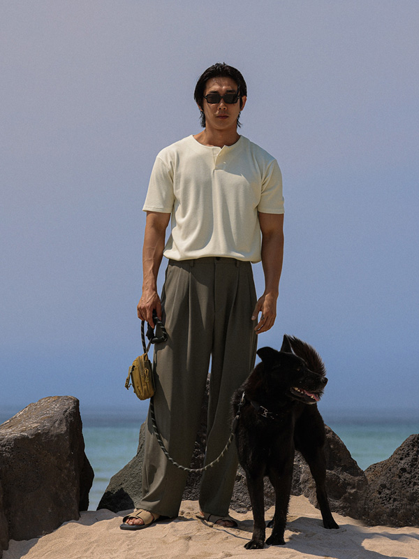 (L-5XL)<br>벨론 ヘンリーネック 半そでティー<br><font color="#fb5ec9"><B>[1+1]</B></font>