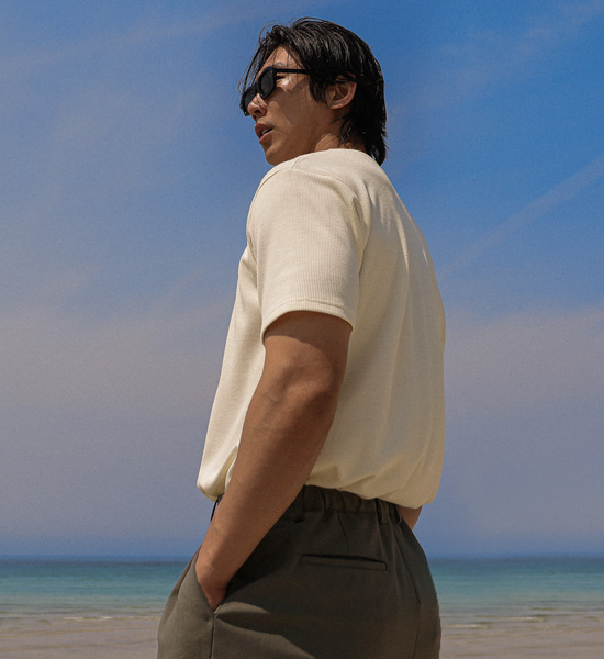 (L-5XL)<br>벨론 ヘンリーネック 半そでティー<br><font color="#fb5ec9"><B>[1+1]</B></font>