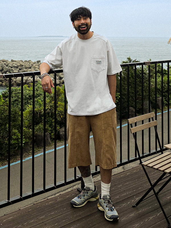 (L-5XL)<BR>루아코 顔料 切開半袖Tシャツ T016