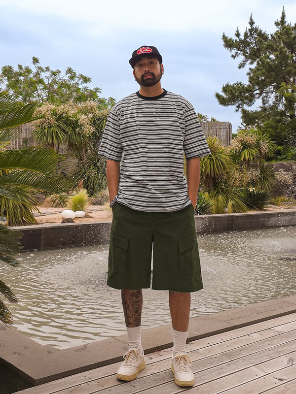 (L-5XL)<BR>라린야 縞模様 半そでティー