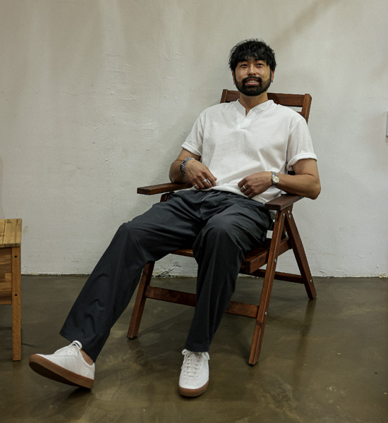 (L-4XL)<br>클린치 ヘンリーネック 半そでティー