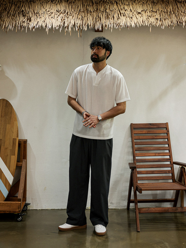 (L-4XL)<br>클린치 ヘンリーネック 半そでティー