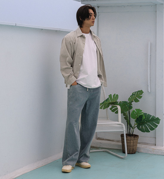 (XL-6XL)<BR>토르카만 セミワイドフィット デニムバンディングパンツ 9513