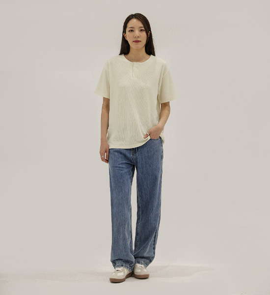 (L-5XL)<br>벨론 ヘンリーネック 半そでティー<br><font color="#fb5ec9"><B>[1+1]</B></font>