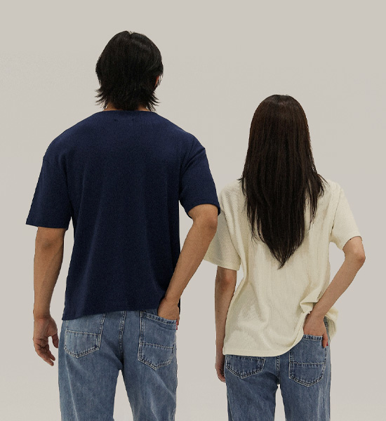 (L-5XL)<br>벨론 ヘンリーネック 半そでティー<br><font color="#fb5ec9"><B>[1+1]</B></font>