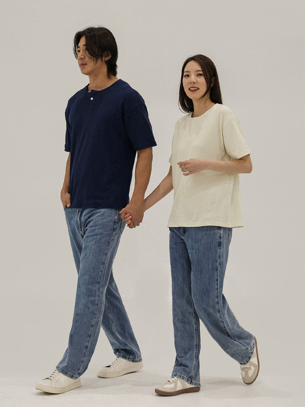 (L-5XL)<br>벨론 ヘンリーネック 半そでティー<br><font color="#fb5ec9"><B>[1+1]</B></font>