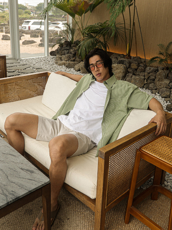 (XL-6XL)<br>비트차 ストライプ 半袖シャツ N012