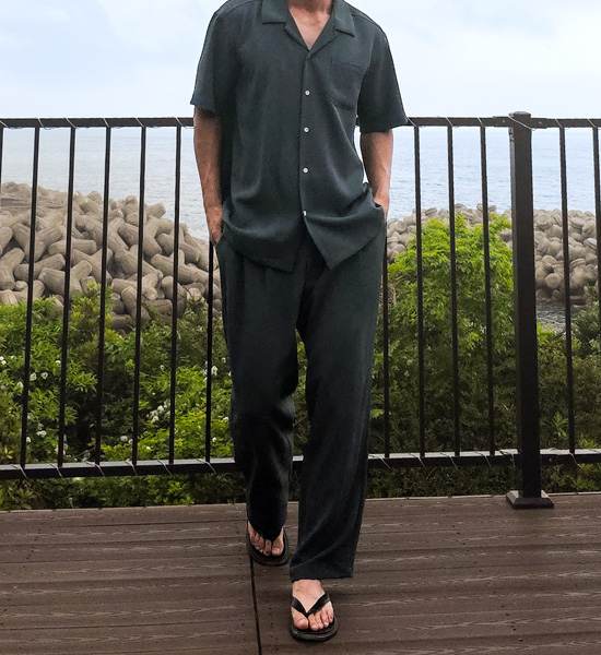 (XL-6XL)<BR>피온키 オープンカラー 半袖シャツ SET003-N+미슈키 セミワイドフィット 뒷밴딩팬츠 SET003-P