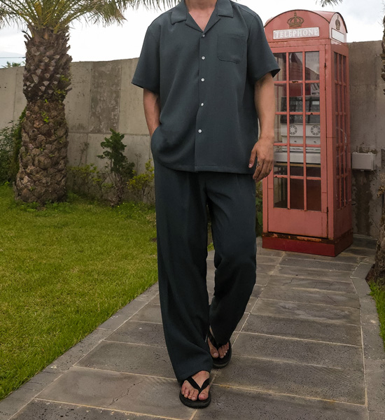 (XL-6XL)<BR>피온키 オープンカラー 半袖シャツ SET003-N+미슈키 セミワイドフィット 뒷밴딩팬츠 SET003-P