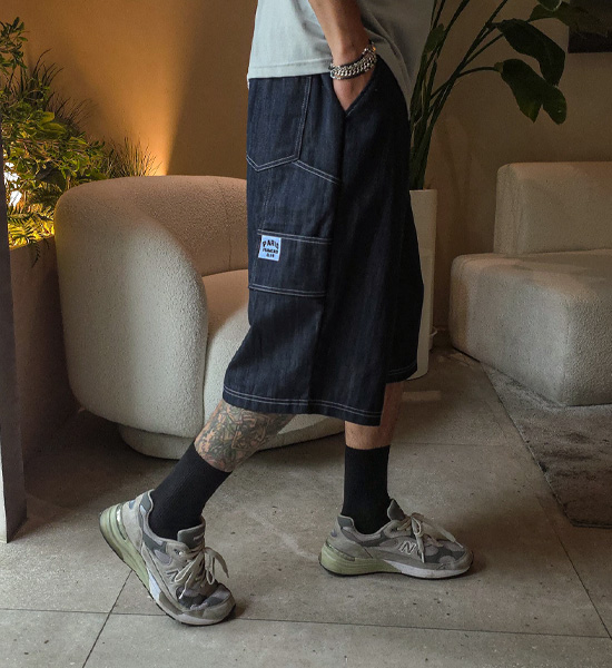 (XL-6XL)<br>스프리몽 ノンウォッシュジーンズ バミューダ バンディング半ズボン