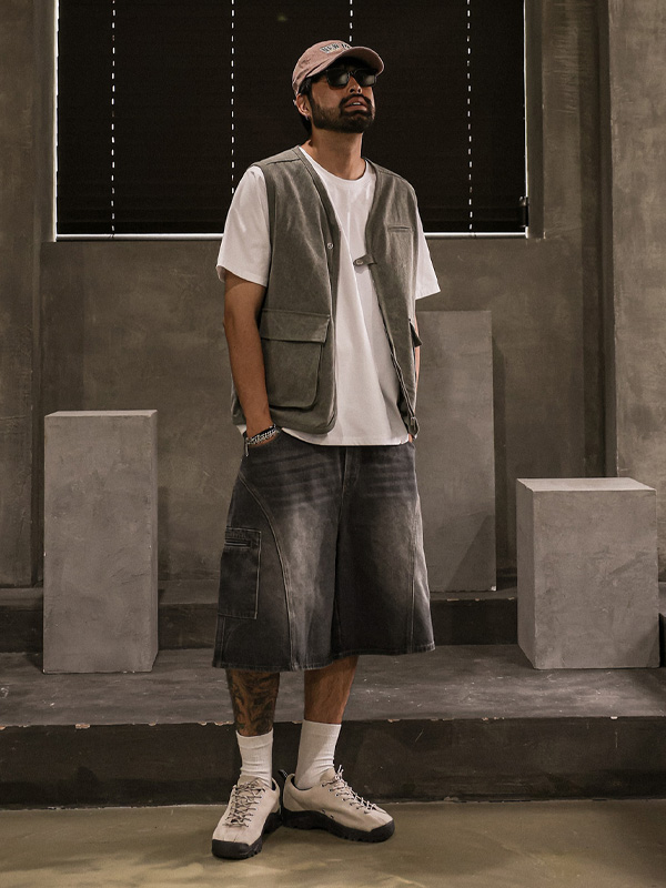 (XL-5XL)<BR>트리플턴 デニム バンディング半ズボン 8887