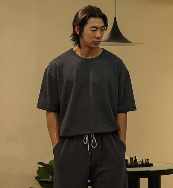 (L-5XL)<br>브루피 엠보반팔티+클로닝 엠보밴딩반바지