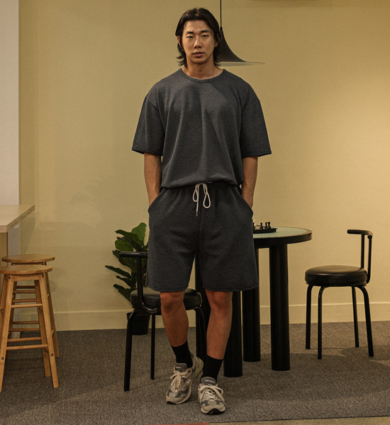 (L-5XL)<br>브루피 엠보반팔티+클로닝 엠보밴딩반바지