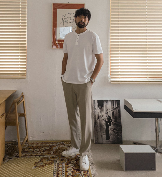 (L-5XL)<br>클라다보 ヘンリーネック 半そでティー