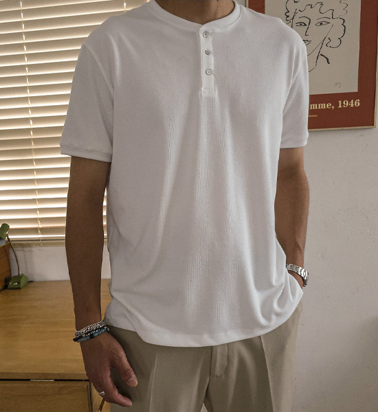 (L-5XL)<br>클라다보 ヘンリーネック 半そでティー