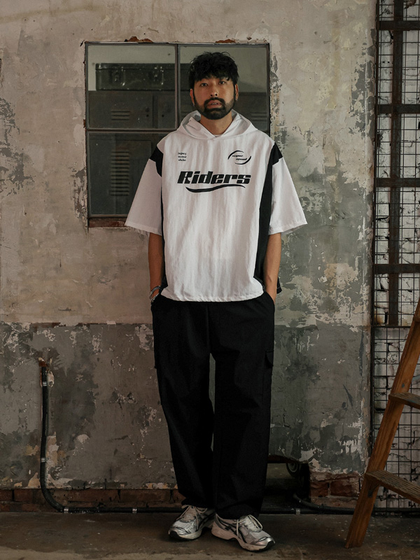 빌라카 ナイロン フード付き半袖シャツ