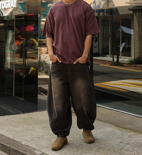 (30-46)<BR>바들렛 커브드 デニムパンツ