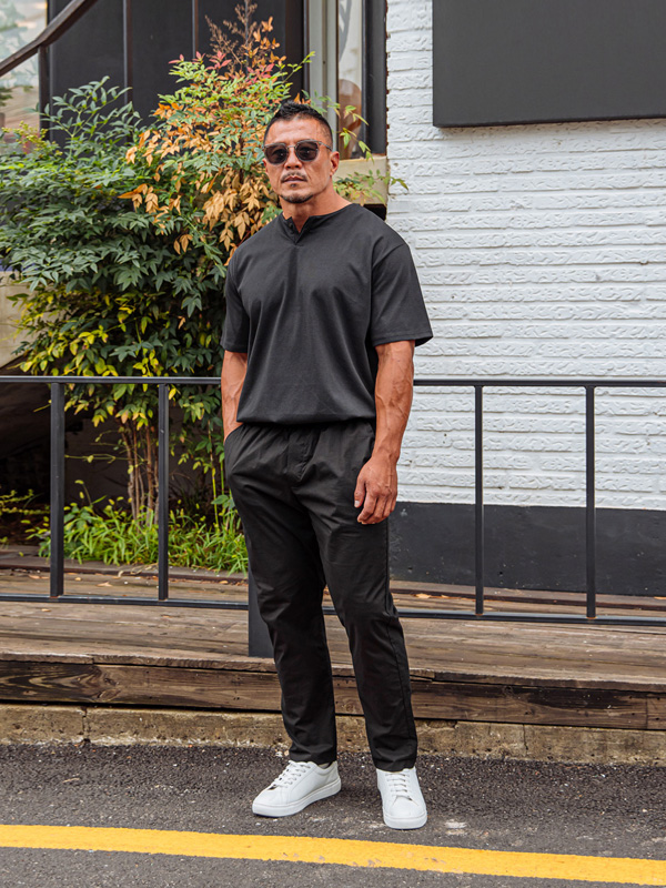 (L-5XL)<br>파라오 ヘンリーネック 半そでティー