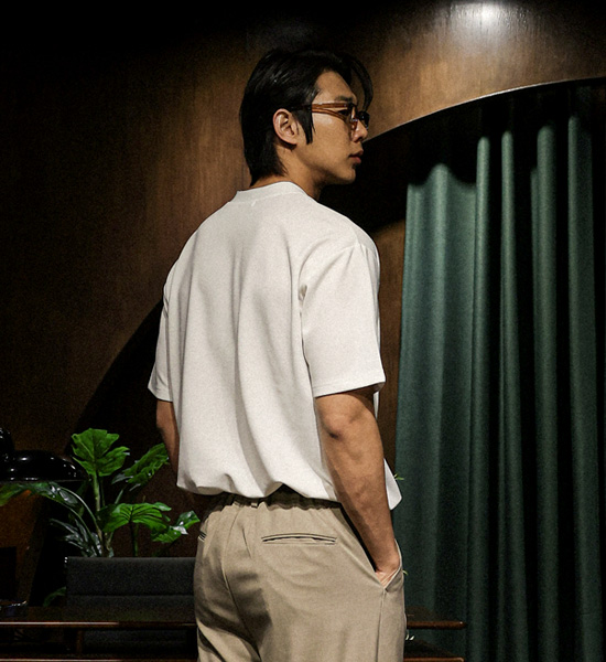 (L-5XL)<br>에임 ヘンリーネック半袖Tシャツ <br><font color="#098a09"><B>長さを選択 (基本的な,ロング+6cm)</B></font>