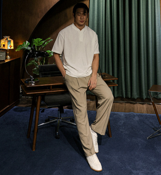 (L-5XL)<br>에임 ヘンリーネック半袖Tシャツ <br><font color="#098a09"><B>長さを選択 (基本的な,ロング+6cm)</B></font>