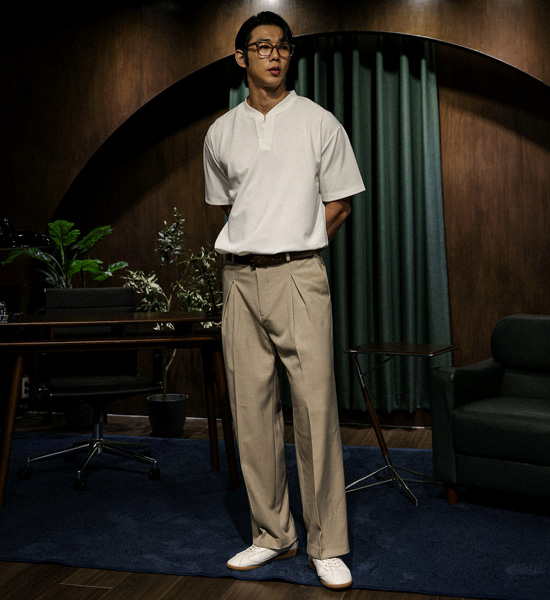 (L-5XL)<br>에임 ヘンリーネック半袖Tシャツ <br><font color="#098a09"><B>長さを選択 (基本的な,ロング+6cm)</B></font>