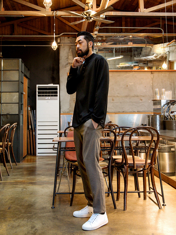 (L~5XL)<br>마리트 3단추 ヘンリーネックの長袖Tシャツ