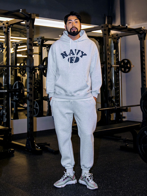 (L-5XL)<BR>맥닐 NAVY フードティーシャツ+휘슬러 NAVY トレーニングパンツ