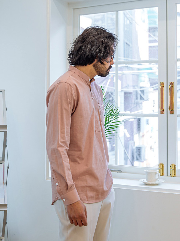 (L-4XL)<br>가창력 ヘンリーネック シャツ <br><font color="#098a09"><B>長さを選択 (基本的な,ロング+6cm)</B></font>