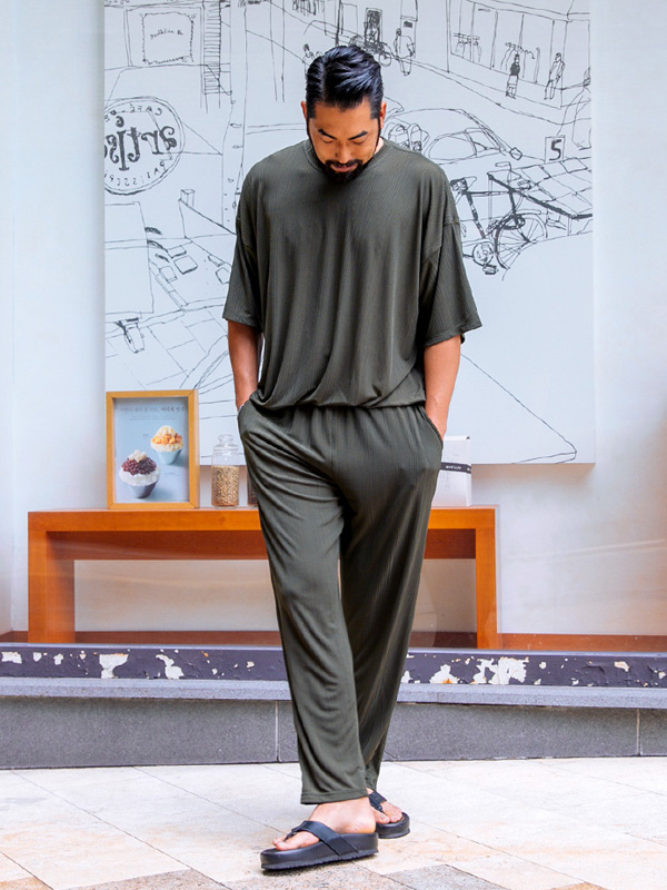 (L-5XL)<BR>베이드 プリッツ 半そでティー+테인 プリッツ バンディング パンツ