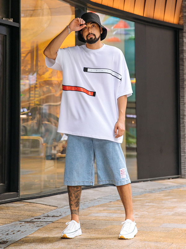 (L-5XL)<BR>우드로 데님와이드 バンディング半ズボン