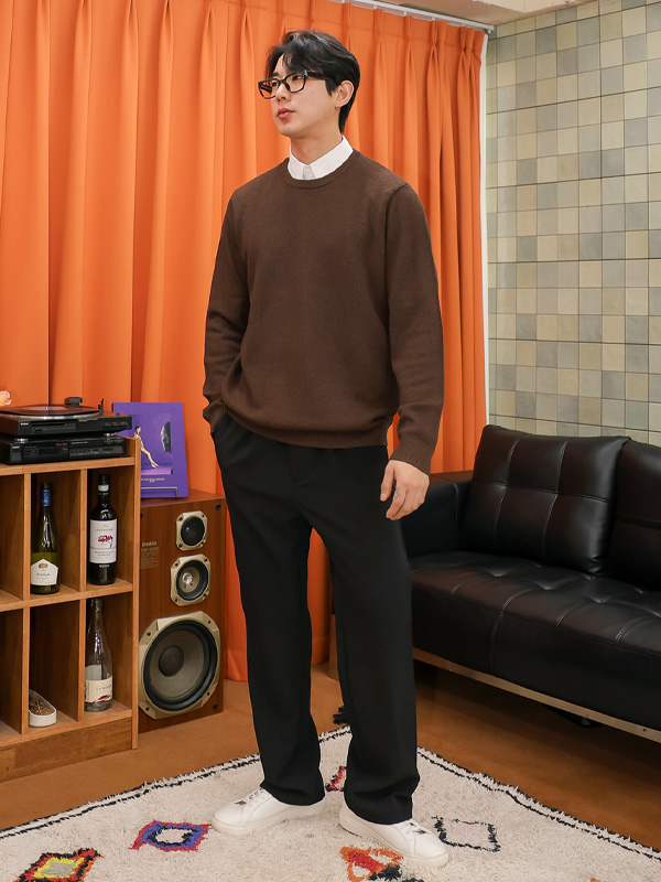 (L-5XL)<br>데이브 シャツレイヤード ワッフルニット<BR><B><FONT COLOR=