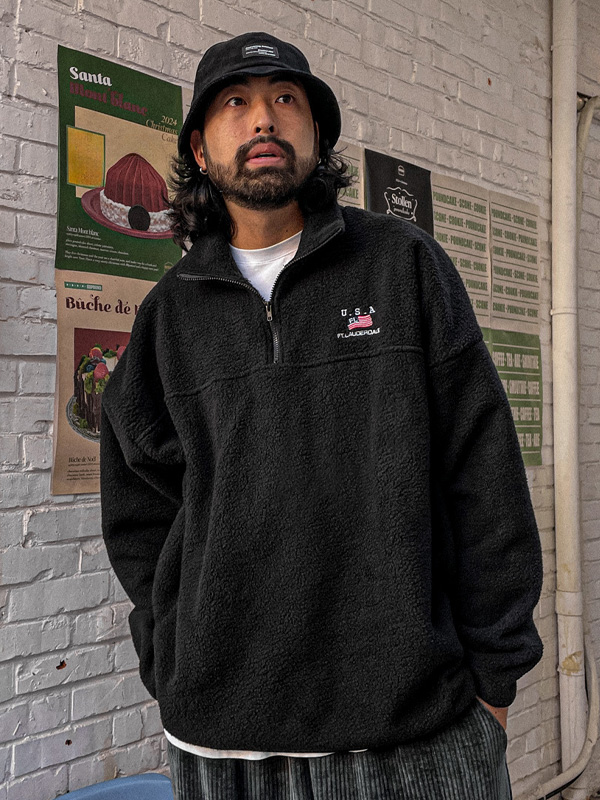 (XL-6XL)<BR>캐니트 フリース ハーフジップアップ <br><font color="#098a09"><B>長さを選択 (基本的な,ロング+6cm)</B></font>