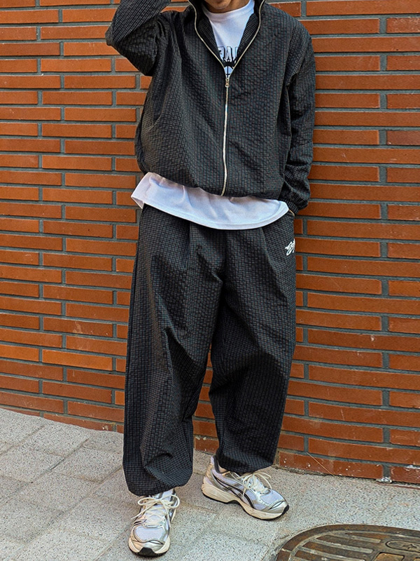 (XL-6XL)<BR>크라피티 체크바람막이+야모니 セミワイドフィット 체크밴딩팬츠