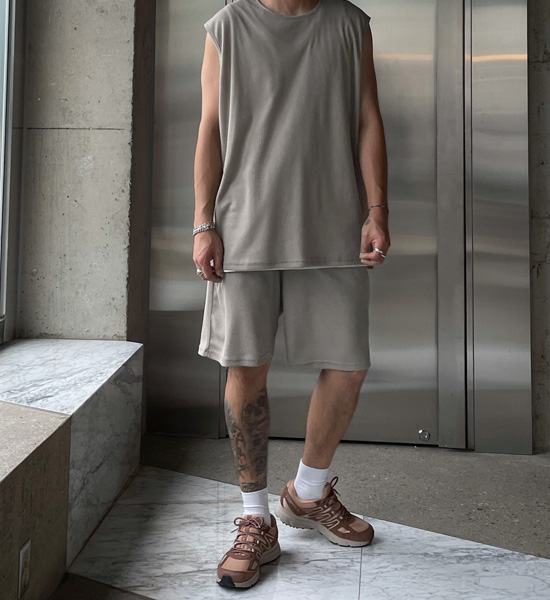 (XL-6XL)<BR>피자비 와플세트(袖なし/半そでティー+バンディング半ズボン)