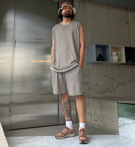 (XL-6XL)<BR>피자비 와플세트(袖なし/半そでティー+バンディング半ズボン)