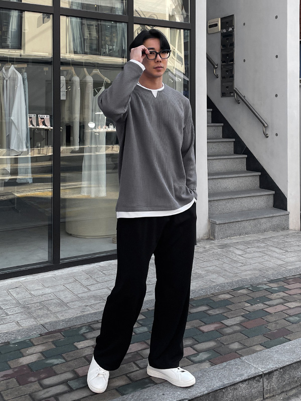 (L~5XL)<BR>보더프 長袖Tシャツ