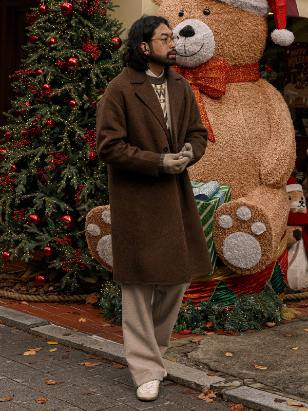 (L-6XL)<BR>유시타 ハンドメイド 더블ウール코트(ウール100%) 9099