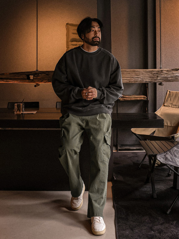 (X-6XL)<BR>버티크 顔料 切開スウェットシャツ T014