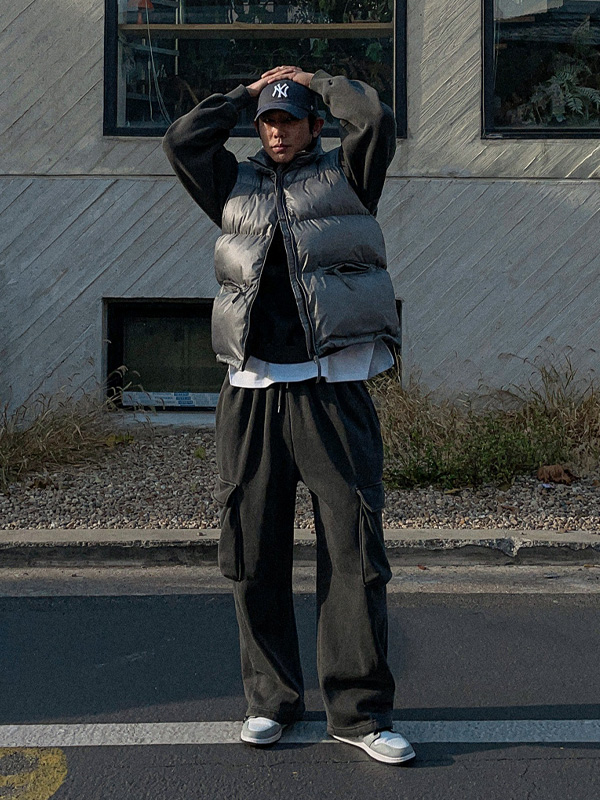 (XL-6XL)<BR>트랑콘 セミワイドフィット 顔料 カーゴバンディング 기모팬츠